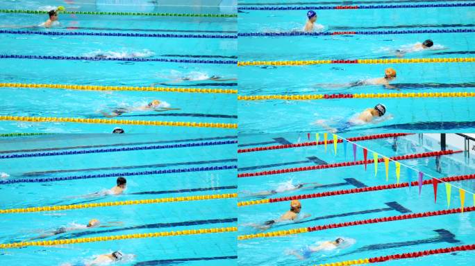 实拍水立方国家游泳中心游泳蛙泳比赛运动员
