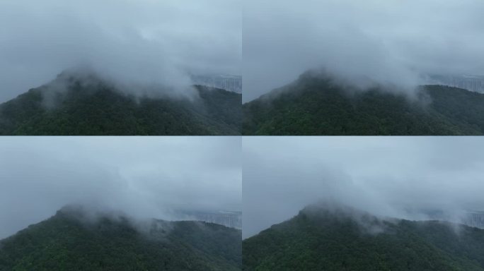 航拍襄阳虎头山电视塔云雾城市风光自然风景