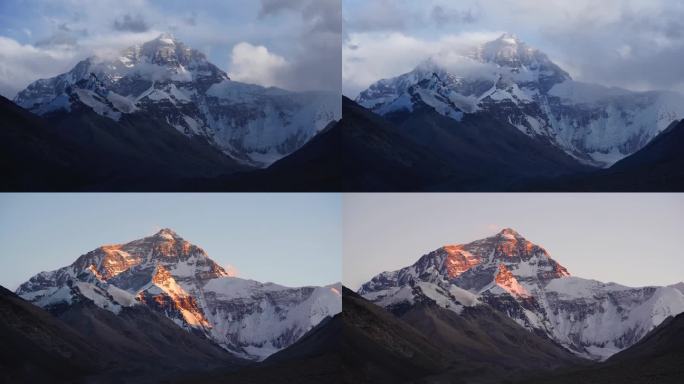 西藏珠穆朗玛峰日照金山延时雪山延时