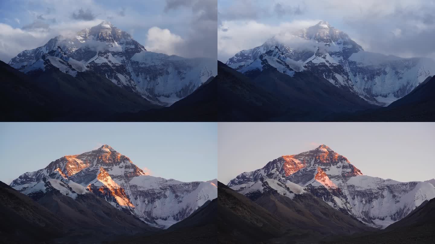 西藏珠穆朗玛峰日照金山延时雪山延时