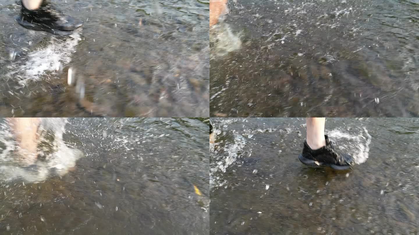 水中脚步特写慢镜头