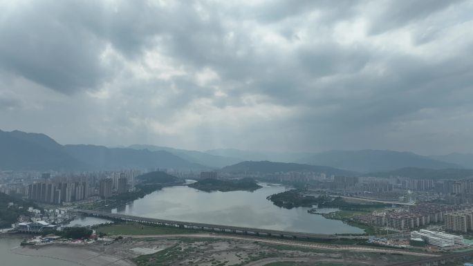 宁德市区大景航拍宁德东湖湿地公园北岸公园