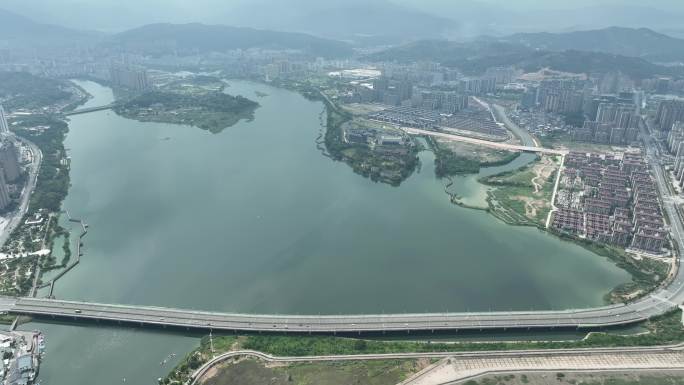 宁德市区大景航拍宁德东湖湿地公园北岸公园