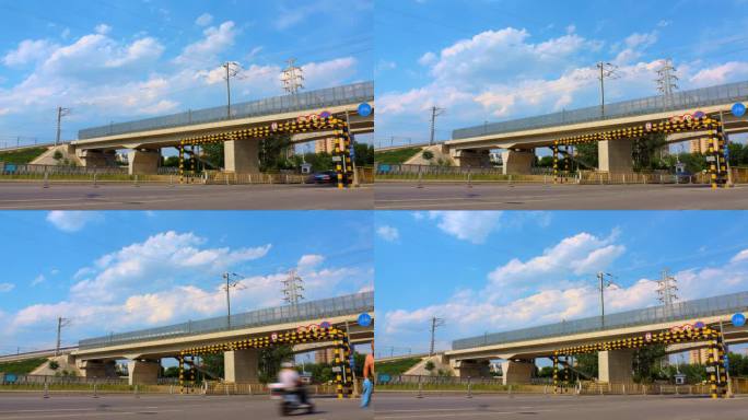 铁道路口马路交通延时摄影