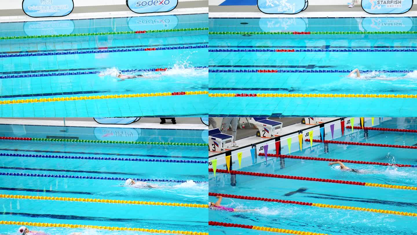 实拍水立方国家游泳中心自由泳比赛运动员