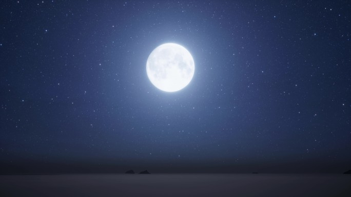 圆月月亮高挂天空夜晚夜空氛围舞台大屏2