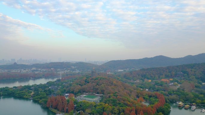 杭州西湖景区雷峰塔航拍