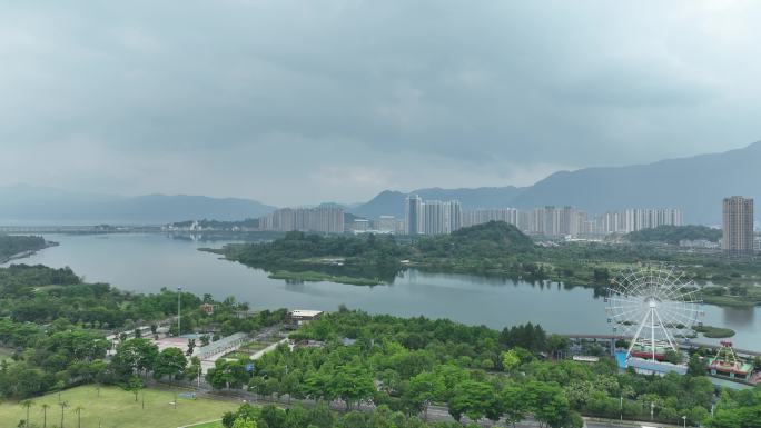 宁德市人民广场航拍宁德东湖湿地公园北岸