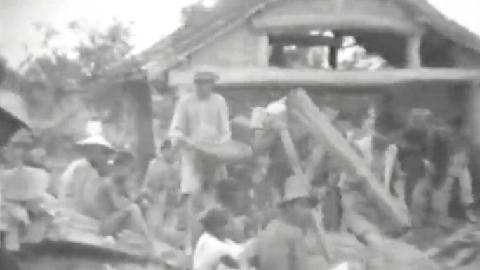 30年代 黄河水灾 毁坏房屋 难民