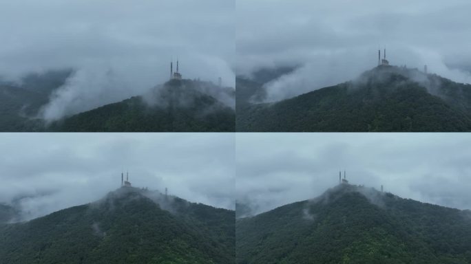 航拍襄阳虎头山电视塔云雾城市风光自然风景