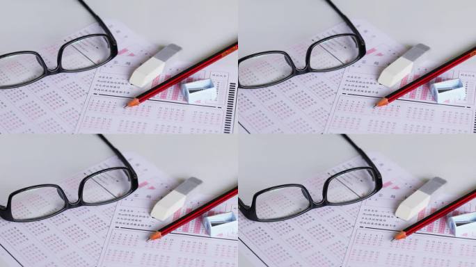 试卷考题答题卡和眼镜