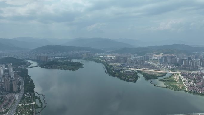 宁德市区航拍宁德东湖湿地公园南岸北岸公园