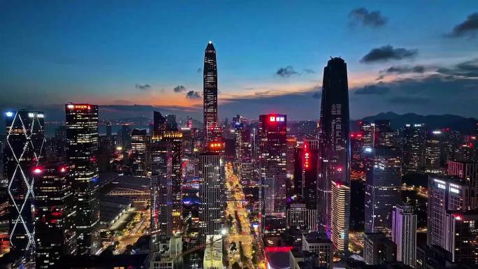 深圳城市各区晚霞和城市内透夜景