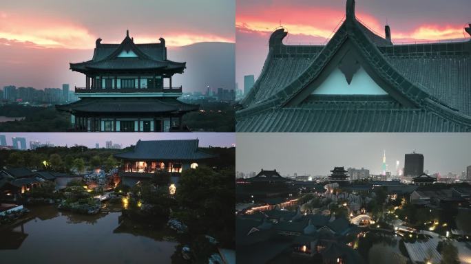广州故宫新文化馆夏日黄昏航拍高清4K视频