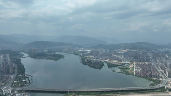 宁德市区大景航拍宁德东湖湿地公园北岸公园