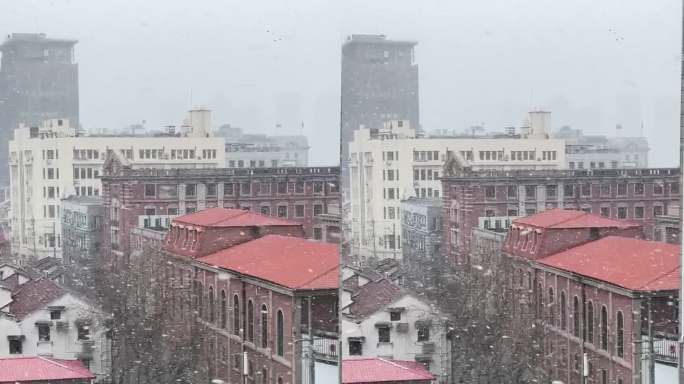 竖屏城市街道飘雪慢动作1