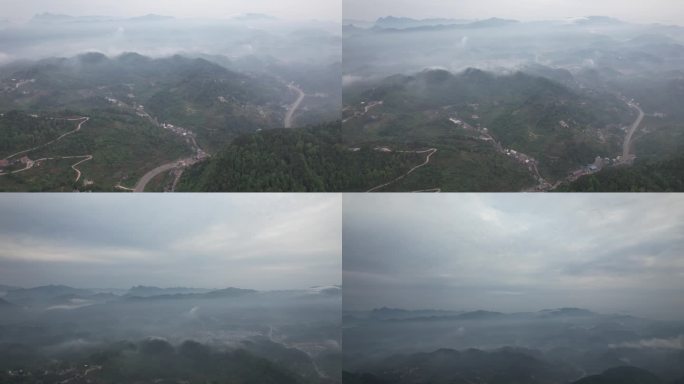 宣恩山区群山云雾缭绕的风景