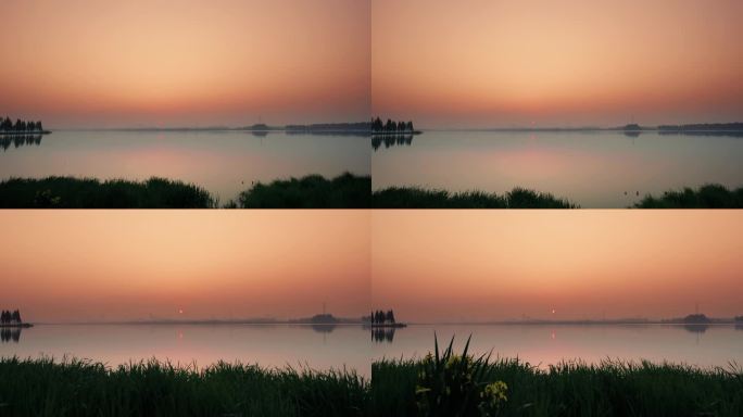 昆明清晨朦胧的日出水平面4k航拍