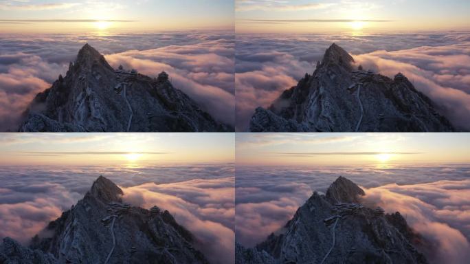 河南洛阳老君山雪景云海夕阳晚霞