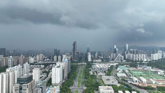 深圳福田区暴雨天气航拍