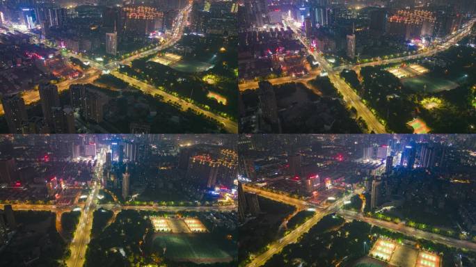 湖南省衡阳市广电立交桥夜景航拍延时摄影