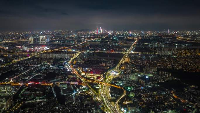 番禺看向广州城区视角夜景延时