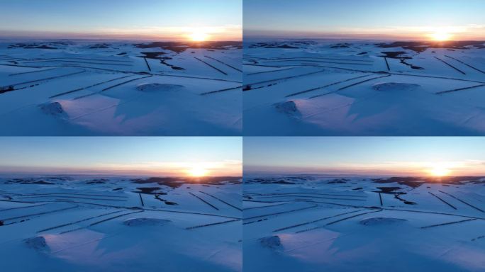 航拍高寒山地雪野暮色