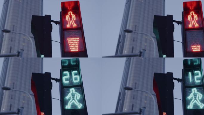 红绿灯特写办公区人行道 城市早晨街道