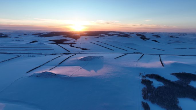 航拍高寒山地雪野暮色