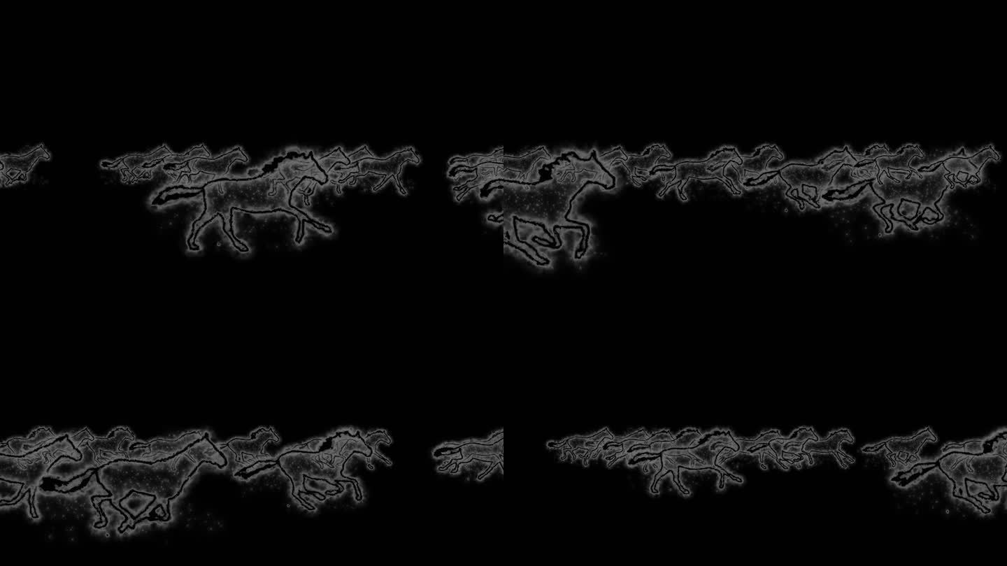 4K水墨黑马群奔跑无缝循环