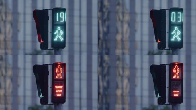 信号灯城市交通红绿灯特写办公区人行道