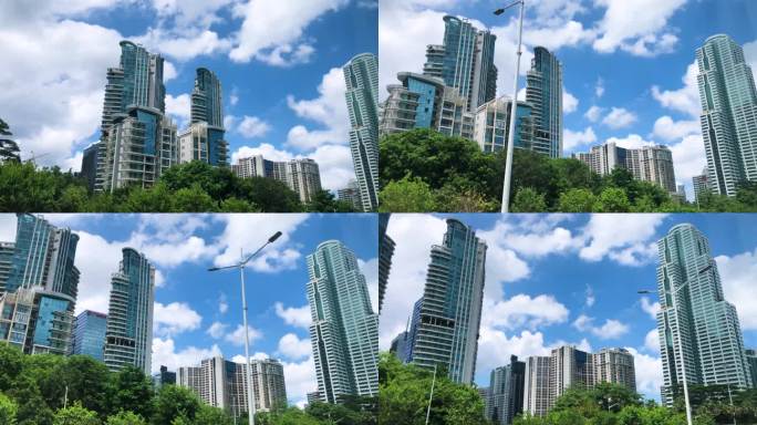 高楼大厦 蓝天白云 绿化