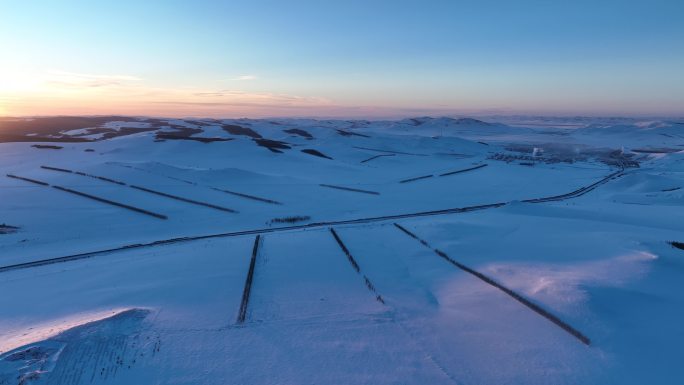 航拍高寒山地雪野暮色