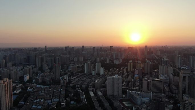 航拍 西安 夕阳 晚霞 城墙 古城