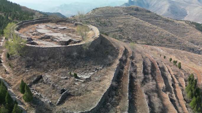 古代兵营要塞城防遗址航拍