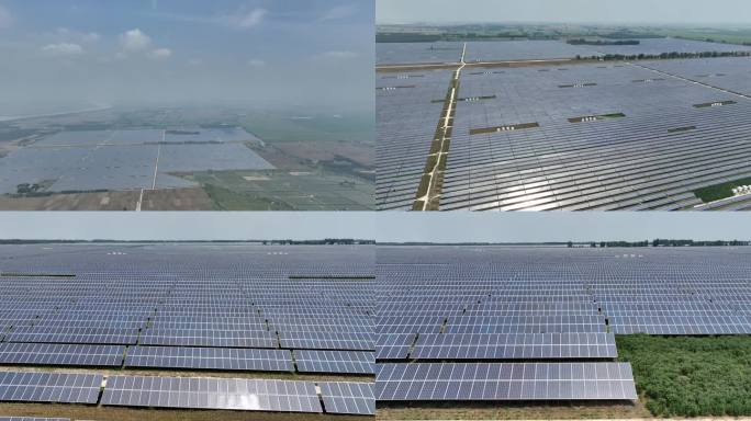 航拍太阳能发电利用光伏组件进行太阳能发电