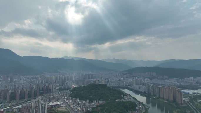 宁德市区航拍蕉城区城市风光东湖塘塔山公园