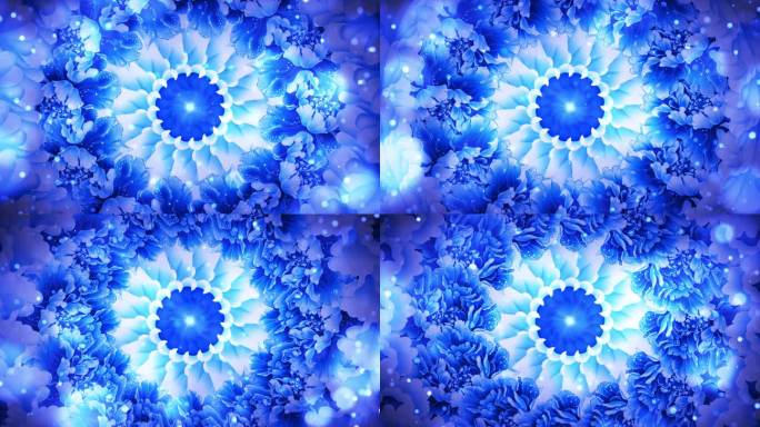 蓝色花朵旋转蓝色牡丹花开背景