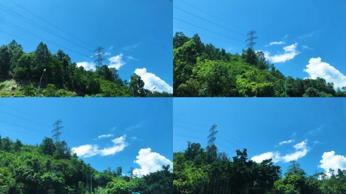 蓝天白云 绿化  高山 山脉 电网