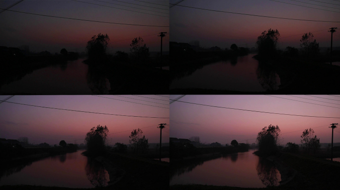 延迟拍摄农村早晨天放亮的过程