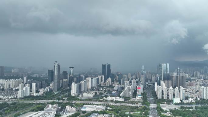 深圳福田区暴雨天气航拍