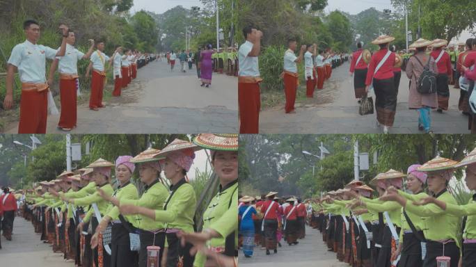 云南旅游德宏盈江泼水节会场入口迎宾表演