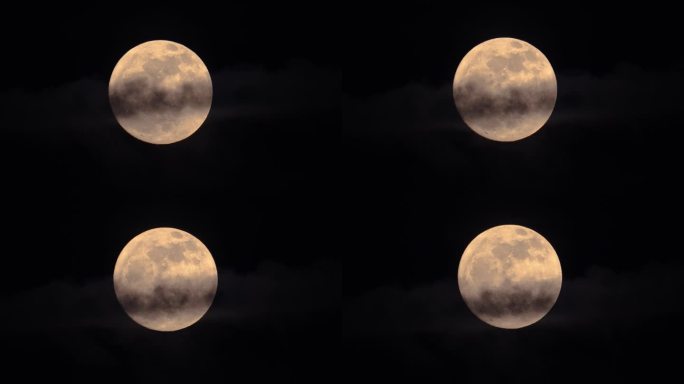 4k金色月球升起超大月亮云彩运动天文观测