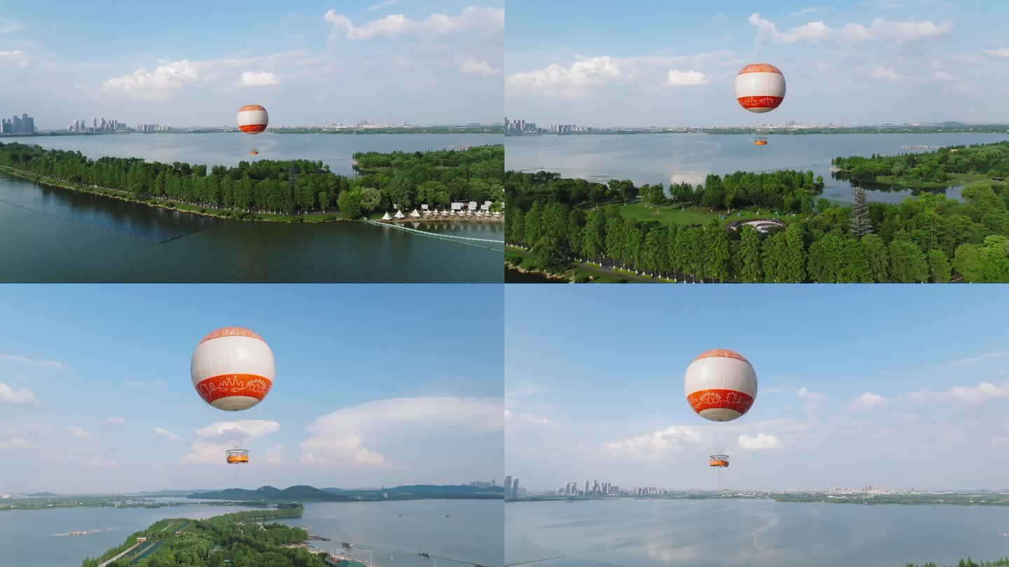 4k航拍日景东湖热气球