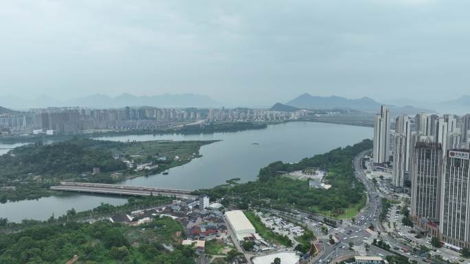 宁德市区航拍蕉城区城市风光东湖塘塔山公园