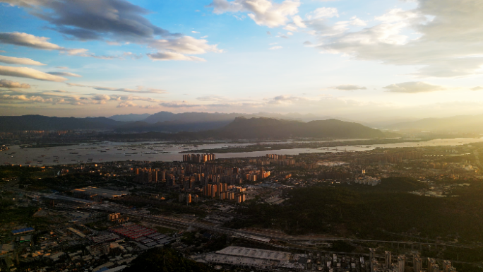 【4K】清晨 夕阳 城市航拍