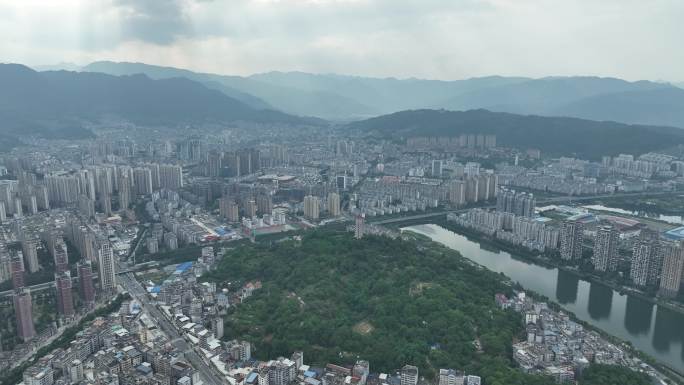 宁德市区航拍蕉城区城市风光东湖塘塔山公园