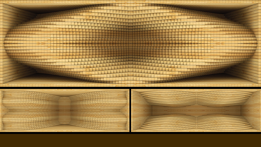 【裸眼3D】原木曲线伸缩矩阵空间艺术墙体