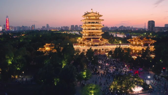 大明湖 超然楼夜景航拍 4k