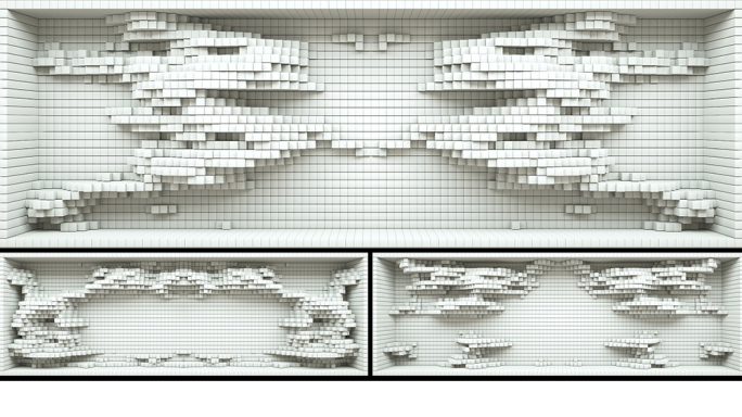 【裸眼3D】白色空间矩阵波纹墙体方块裸眼